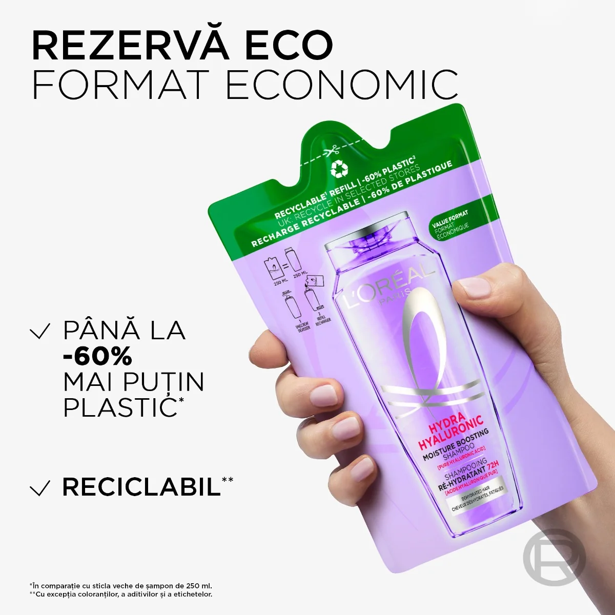 Sampon hidratant pentru par deshidratat Hyaluron Plump rezerva eco, 250ml, Elseve