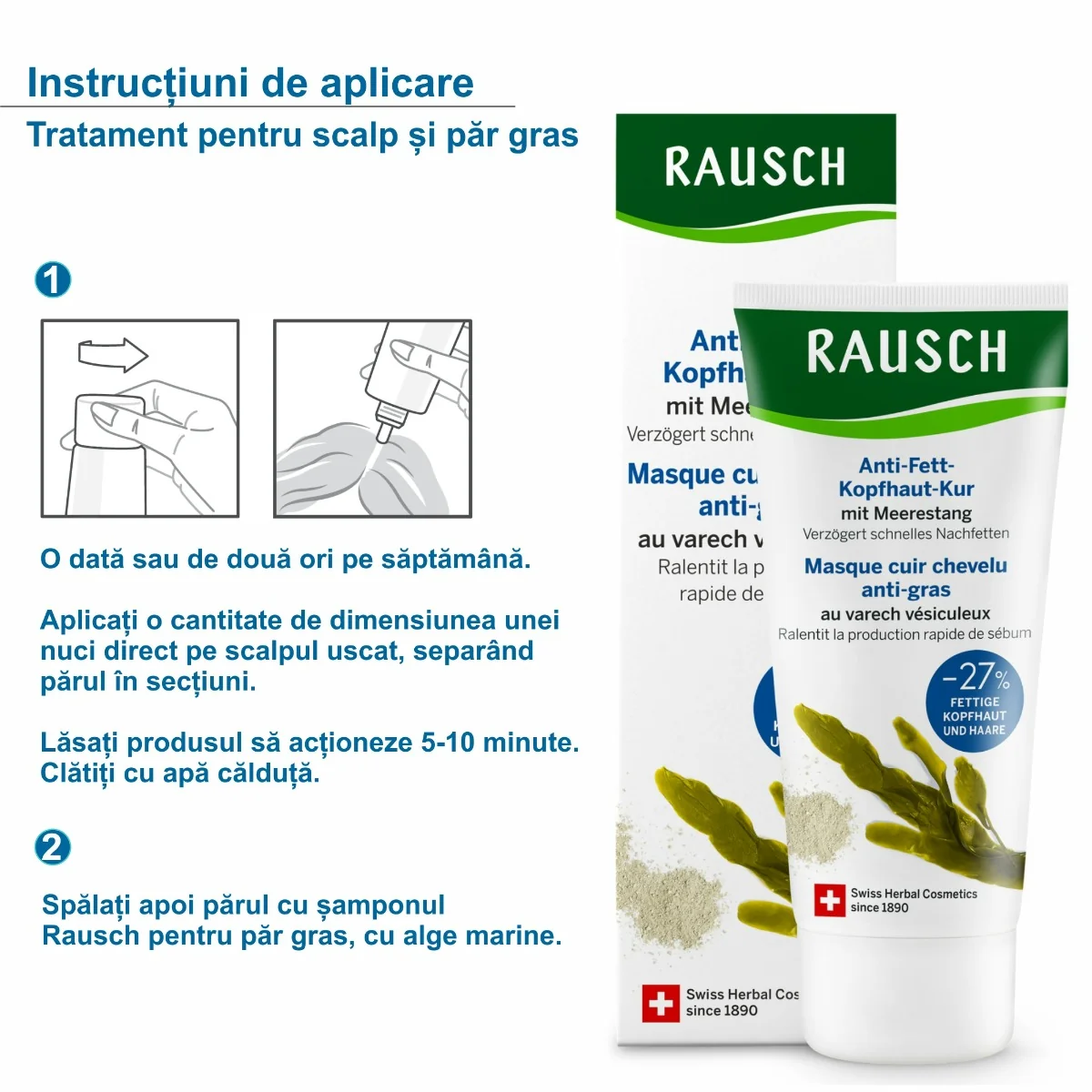 Tratament pentru scalp si par gras cu alge marine, 100ml, Rausch