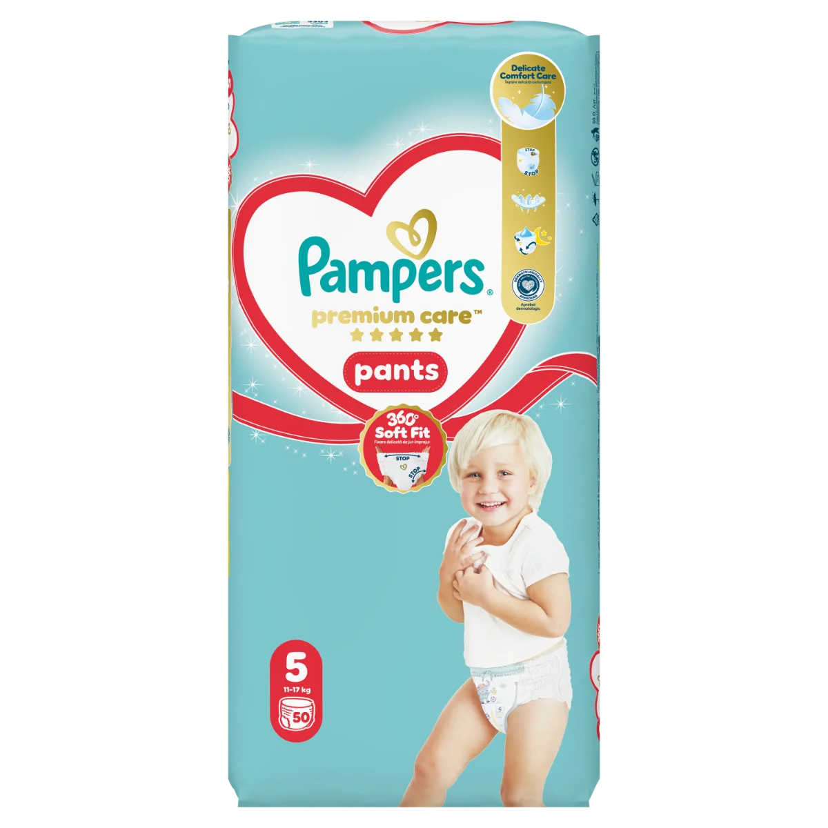 Scutece chilotel Premium Care Pants Marimea 5 11-17 kg, 50 bucati, Pampers