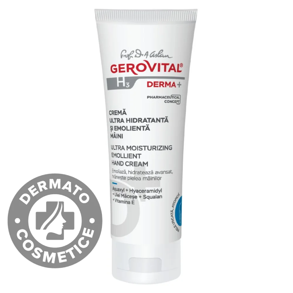 Crema ultra hidratanta si emolienta maini H3 Derma+, 100ml, Gerovital