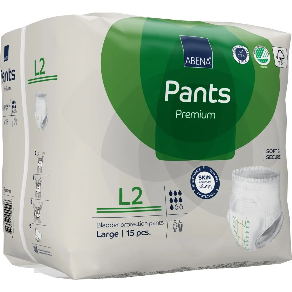 Scutece chilot pentru persoane active L2 100-140 cm Pants Premium cu absorbtie 1900ml, 15 bucati, Abena