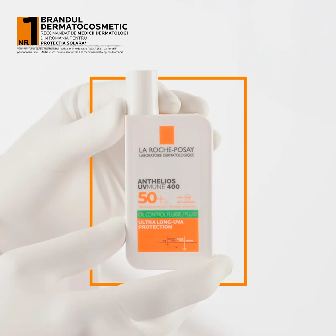 Fluid oil control cu protectie solara SPF 50+ textura ultra-fluida pentru ten mixt-gras Anthelios UV-Mune 400, 50ml, La Roche-Posay