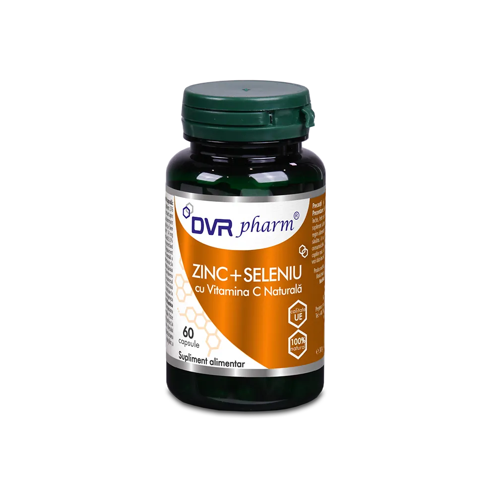 Zinc + Seleniu cu Vitamina C Naturala, 60 capsule, DVR Pharm