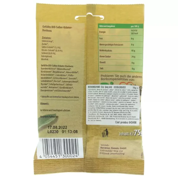 Bomboane ecologice cu salvie, 75g, Bio Loves Me