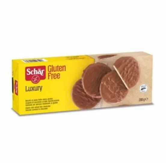 Biscuiti cu glazura de ciocolata cu lapte fara gluten Luxury, 200g, Schar