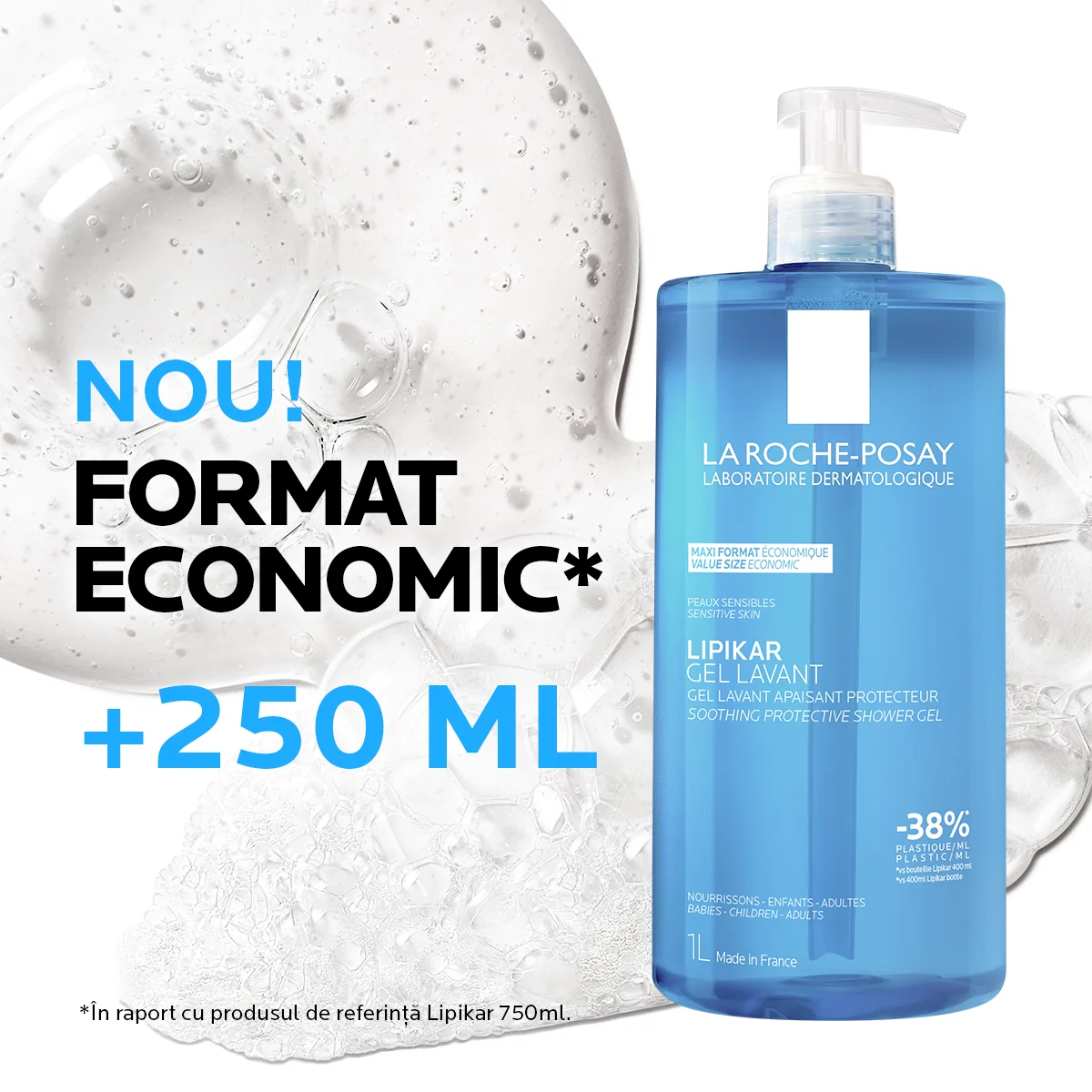 Gel de curatare pentru piele sensibila bebelusi copii si adulti Lipikar, 1000ml, La Roche-Posay