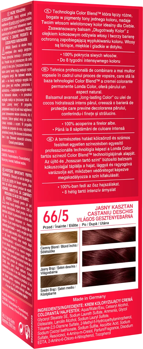 Vopsea de par permanenta 66/5 Castaniu deschis, 110ml, Londa