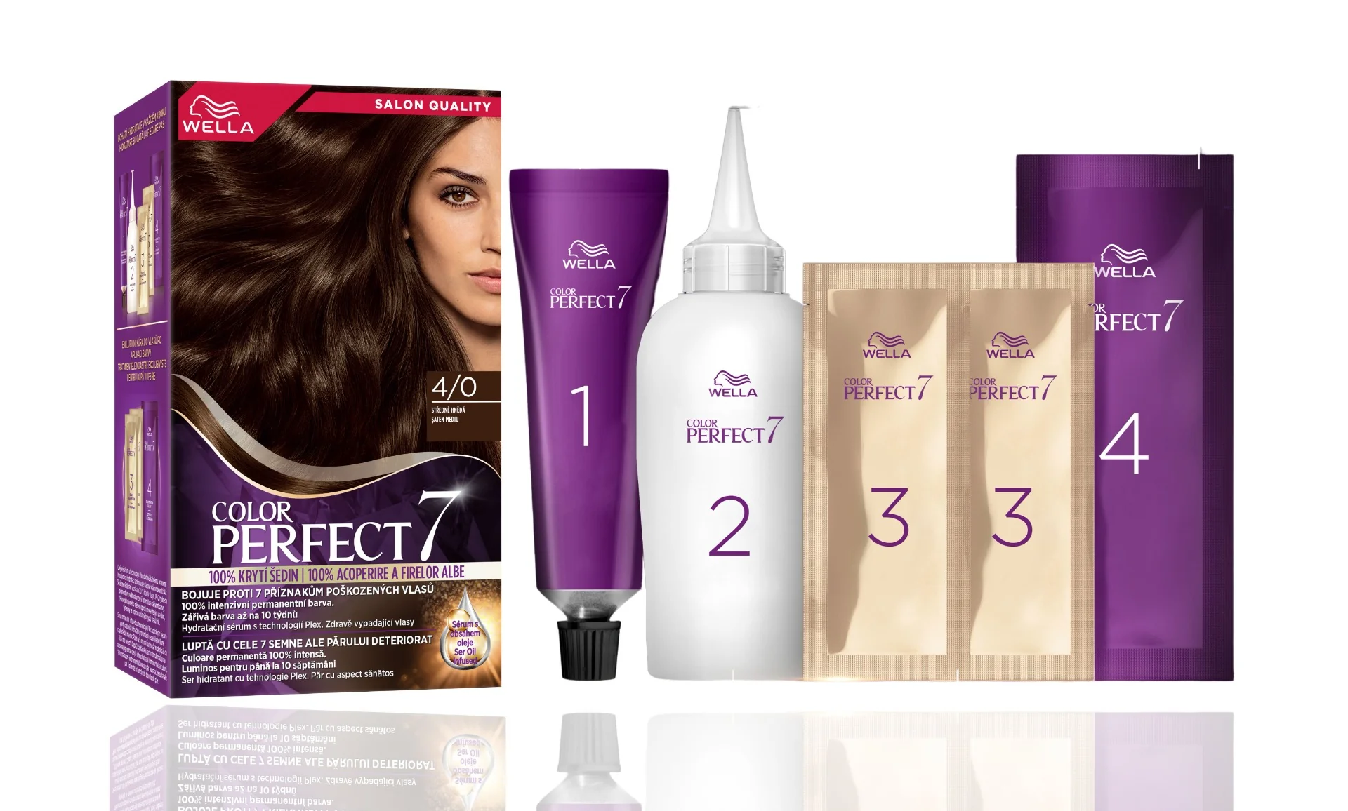 Vopsea de par permanenta Saten Mediu 4/0 Color Perfect, 135ml, Wella