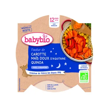 Meniu fondue de morcovi si porumb dulce cu quinoa Bio, 230g, BabyBio 