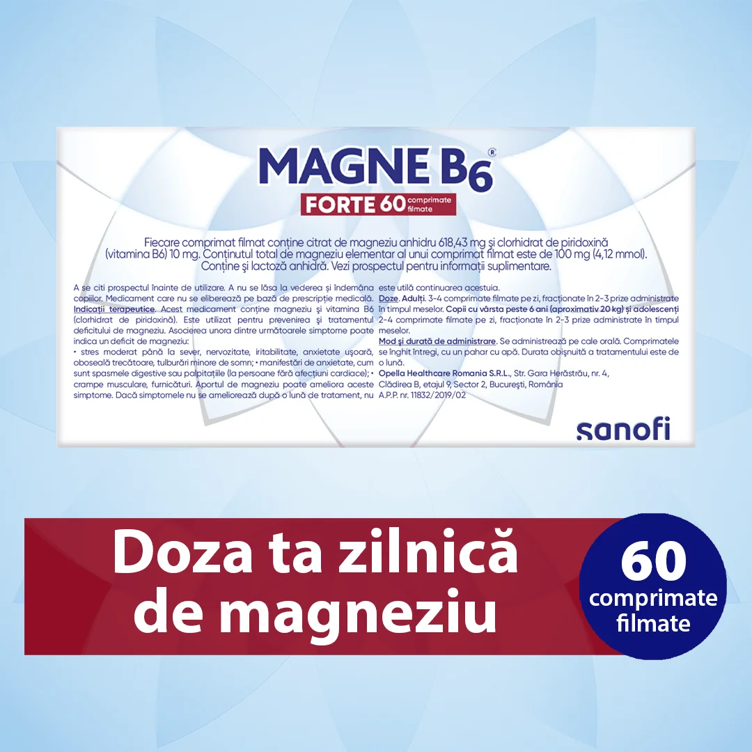Magne B6 Forte 100mg/10mg, 60 comprimate, Sanofi