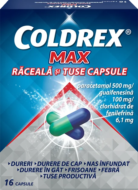 Coldrex Max Raceala si Tuse, 16 capsule, Perrigo