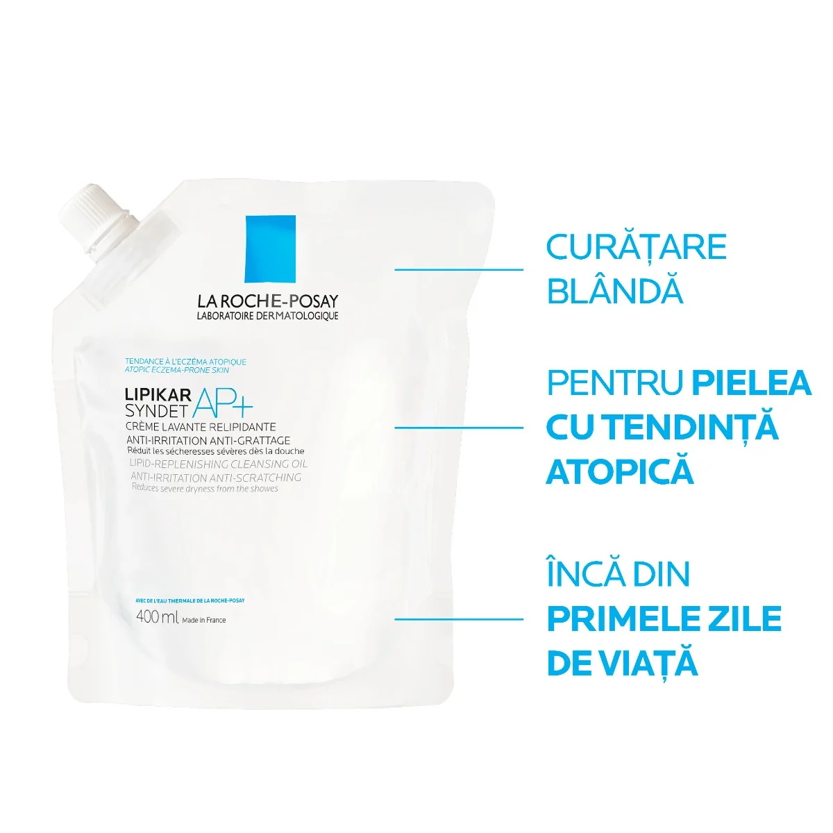 Rezerva gel de curatare pentru piele sensibila Lipikar Syndet, 400ml, La Roche-Posay