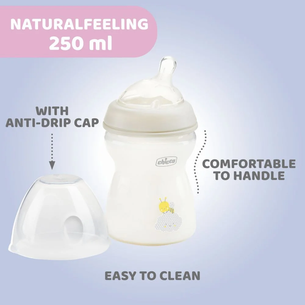 Biberon cu tetina din silicon Natural Feeling PP unisex 2 luni+, 250ml, Chicco