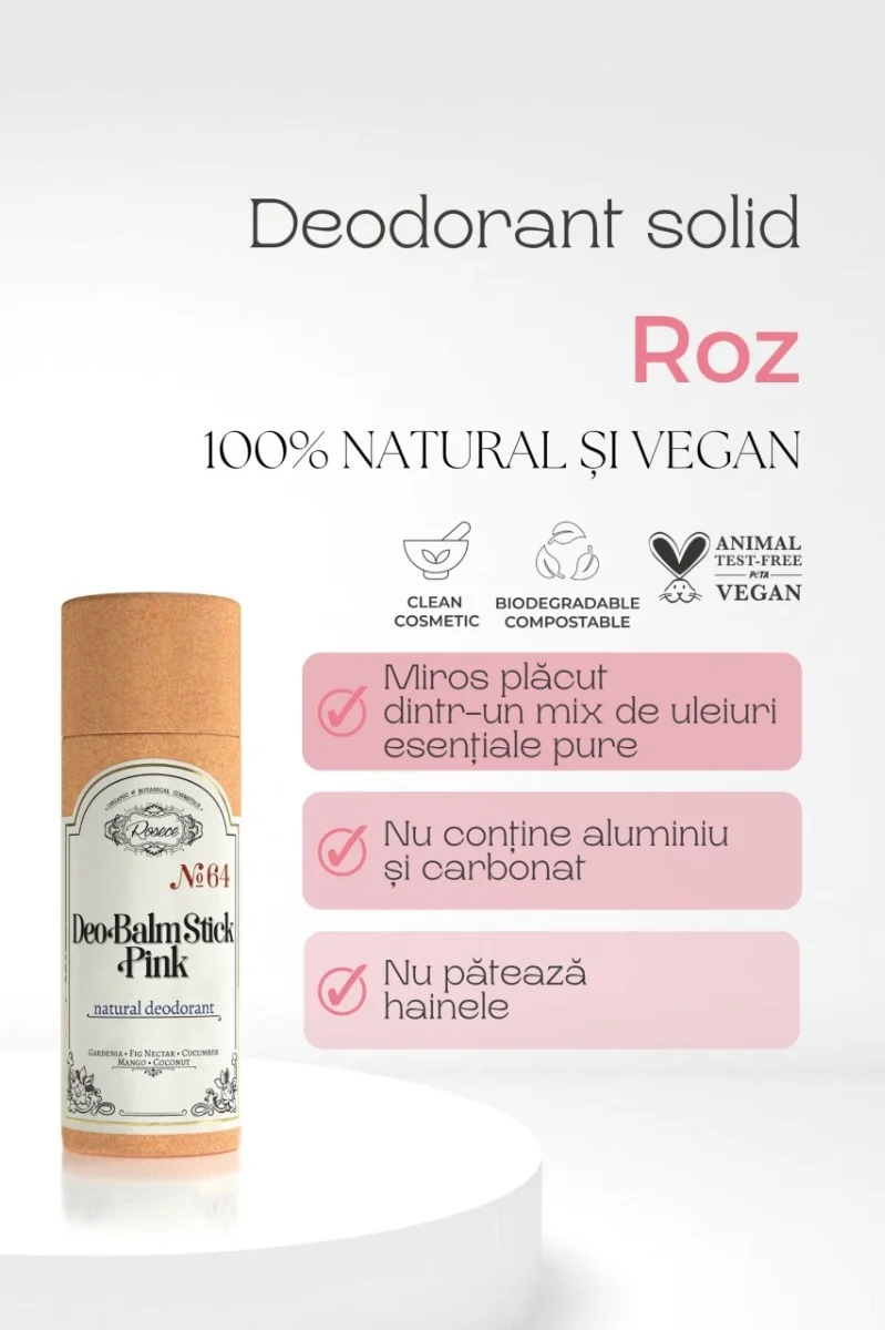 Deodorant solid 100% natural Pink, 60ml, Rosece