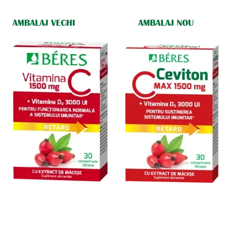 Vitamina C 1500 mg + Vitamina D3 3000 UI Ceviton, 30 comprimate filmate, Beres