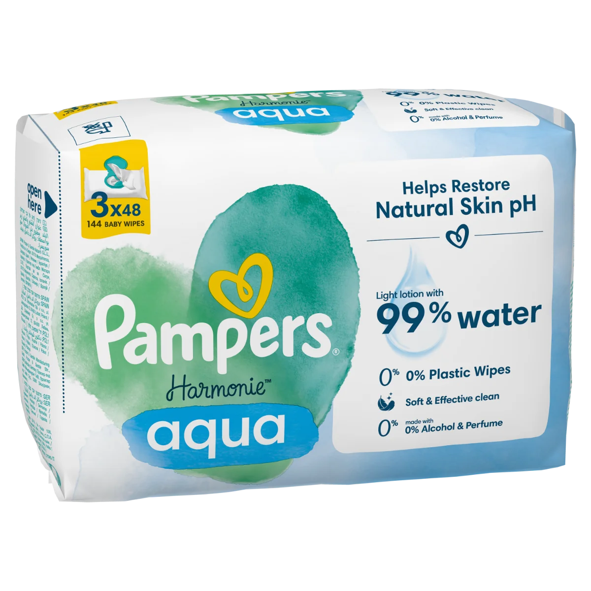 Pachet Servetele umede Harmonie Aqua 0% plastic, 144 bucati, Pampers
