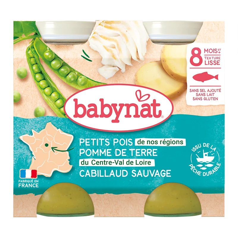 Piure de mazare, cartofi si peste cod, 2 x 200g, BabyBio