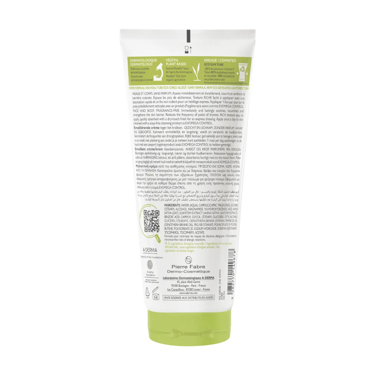 Crema emolienta Exomega Control, 200ml, A-derma