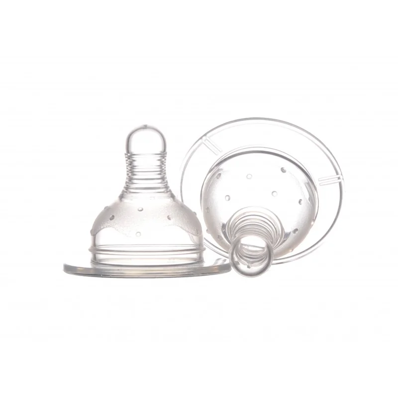 Set tetine din silicon pentru biberoane cu gat larg S Baby, 2 bucati, Minut