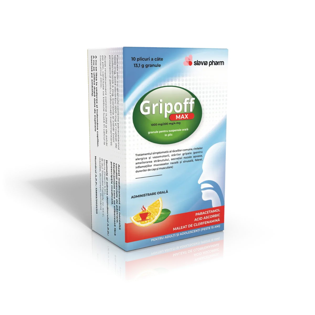 Gripoff Max 1000 mg/200mg/4mg, 10 plicuri, Slavia Pharm