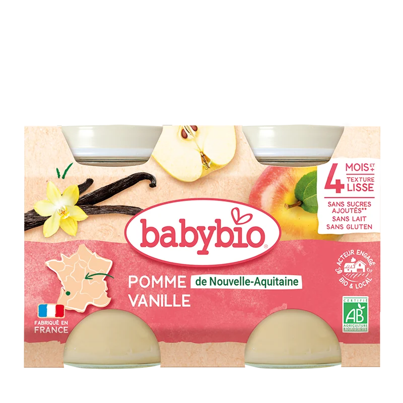 Piure de mere bio 4+ luni, 2 x 130g, BabyBio