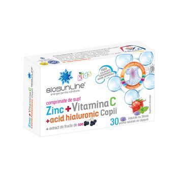 Zinc + Vitamina C + Acid Hialuronic pentru copii, 30 comprimate de supt, BioSunLine 