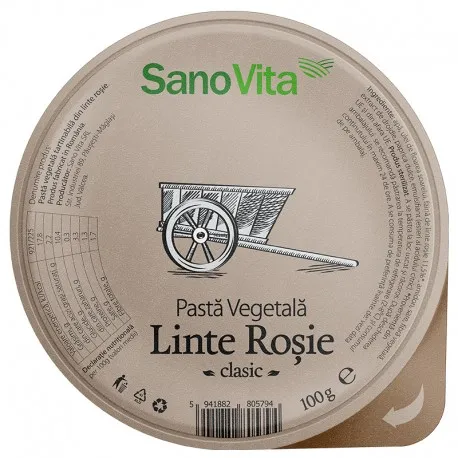 Pasta vegetala tartinabila din linte rosie clasica VegieLife, 100g, SanoVita