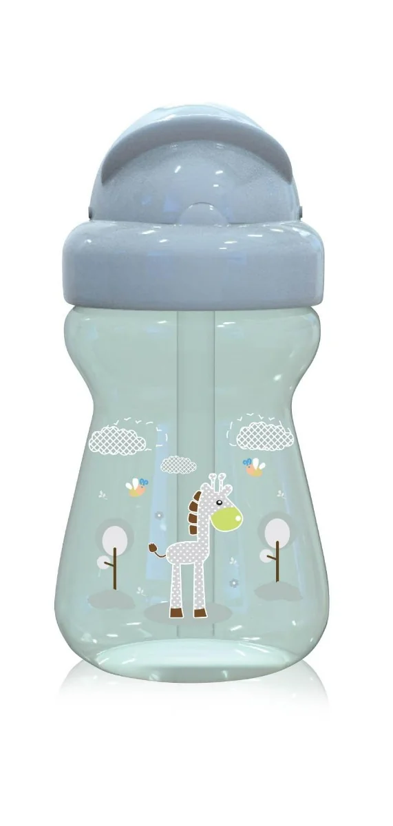 Biberon sport cu pai moale si flexibil 6 luni+ Animals Mint Green, 325ml, Lorelli