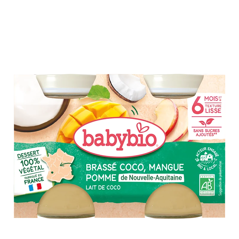 Crema din lapte de cocos cu mango si ananas Bio, 2 x 130g, BabyBio