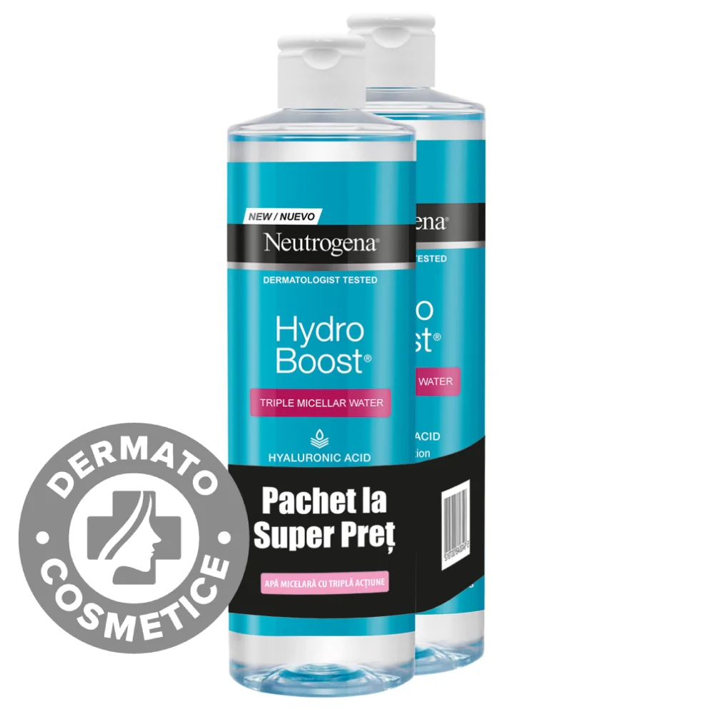 Pachet Apa micelara HydroBoost cu tripla actiune, 2 x 400ml, Neutrogena 