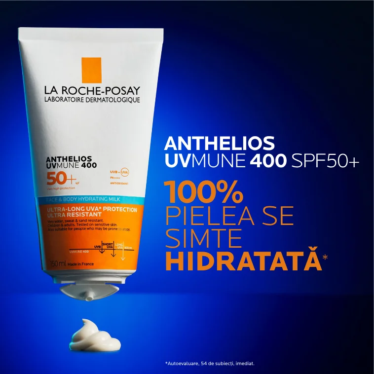 Lapte hidratant pentru fata si corp pentru pielea cu tendinta atopica a copiilor Anthelios UVMUNE 400 SPF50+, 150ml, La Roche-Posay