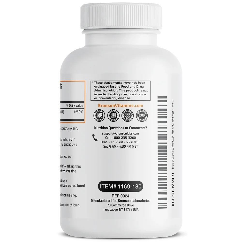 Vitamina D3 10000UI, 180 capsule, Bronson Laboratories