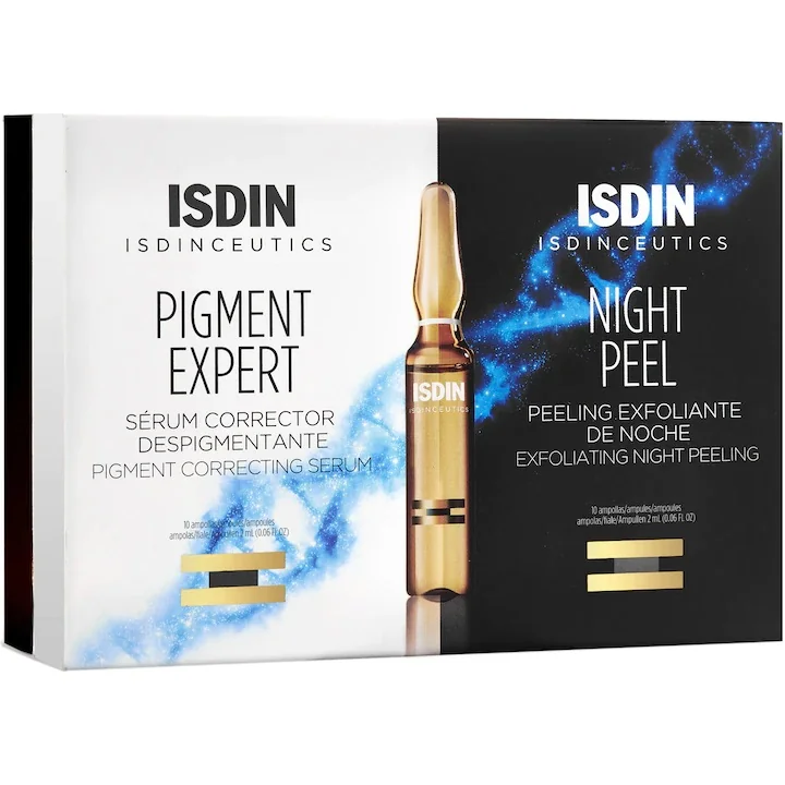 Ser corector pentru depigmentare Pigment Expert + Exfoliant de noapte Night Peeling, 20 fiole x 2ml, Isdin