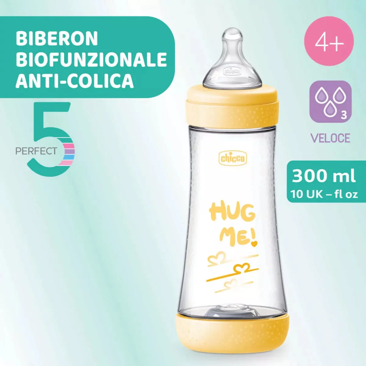 Biberon anti-colici cu tetina Perfect5 marime S 4luni+, 300ml, Chicco