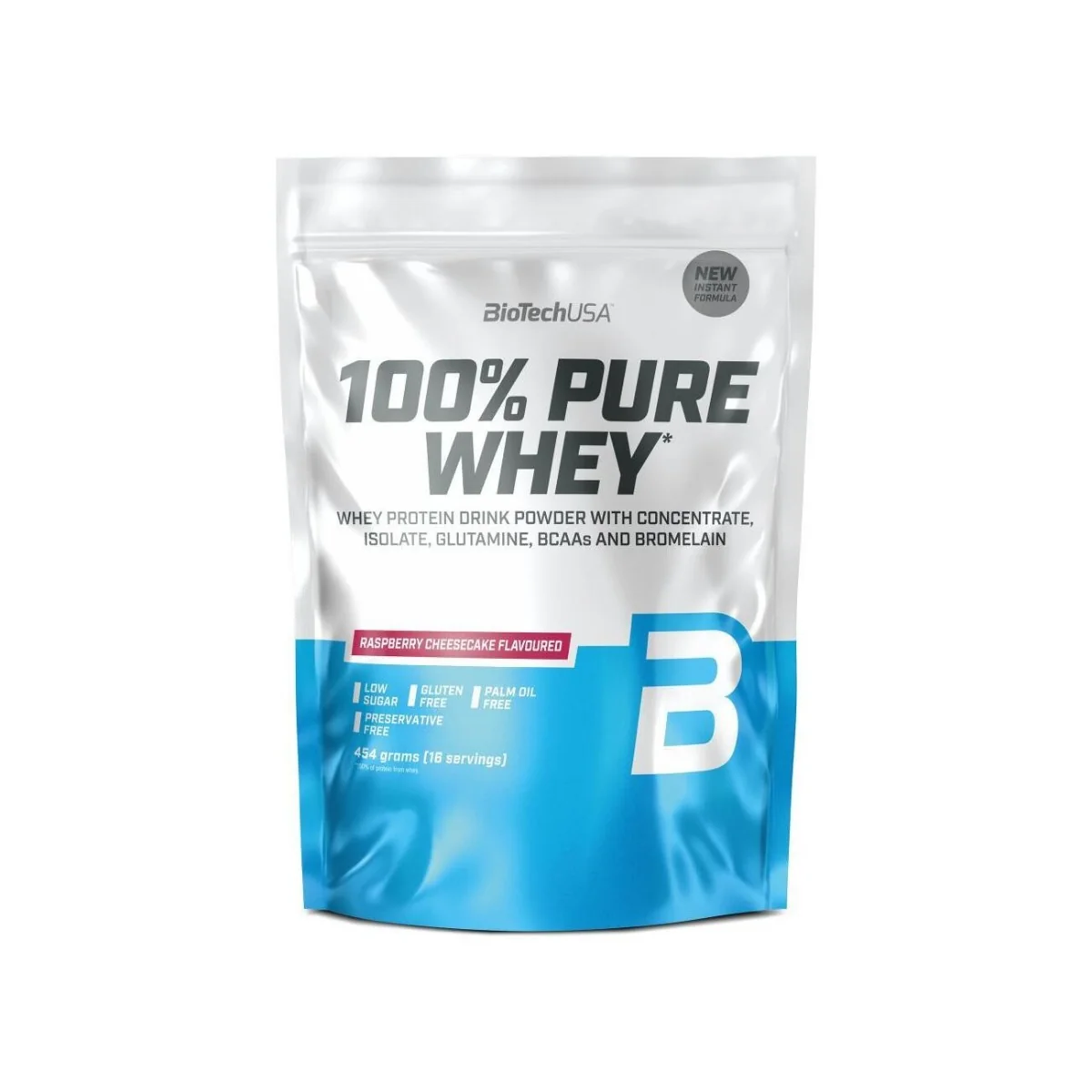 Pudra proteica 100% Pure Cheesecake cu aroma de zmeura, 454g, BioTechUSA