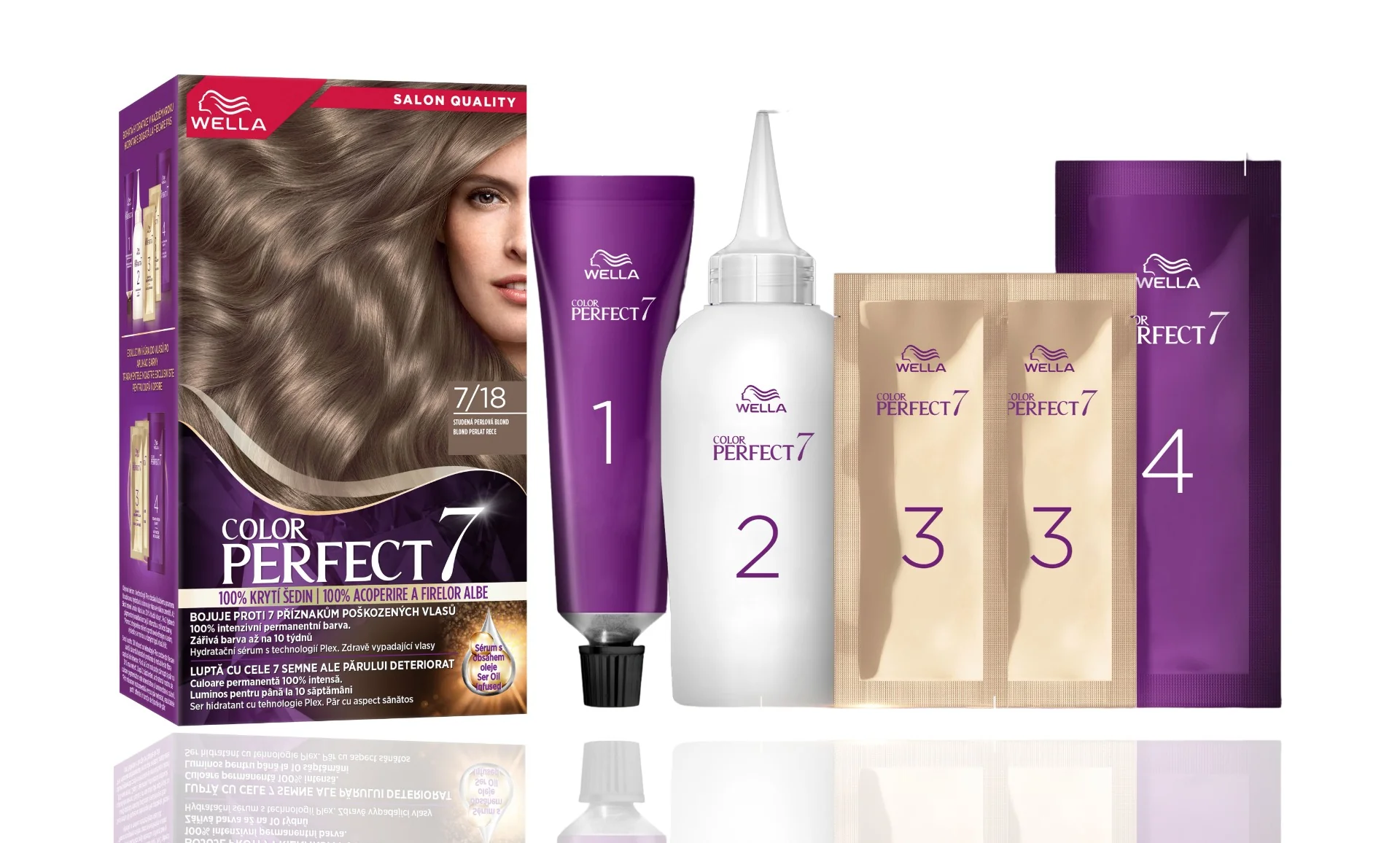 Vopsea de par permanenta Blond Perlat Rece 7/18 Color Perfect, 135ml, Wella