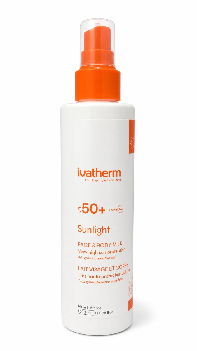 Lapte pentru fata si corp cu protectie solara SPF 50+ Sunlight, 200 ml, Ivatherm
