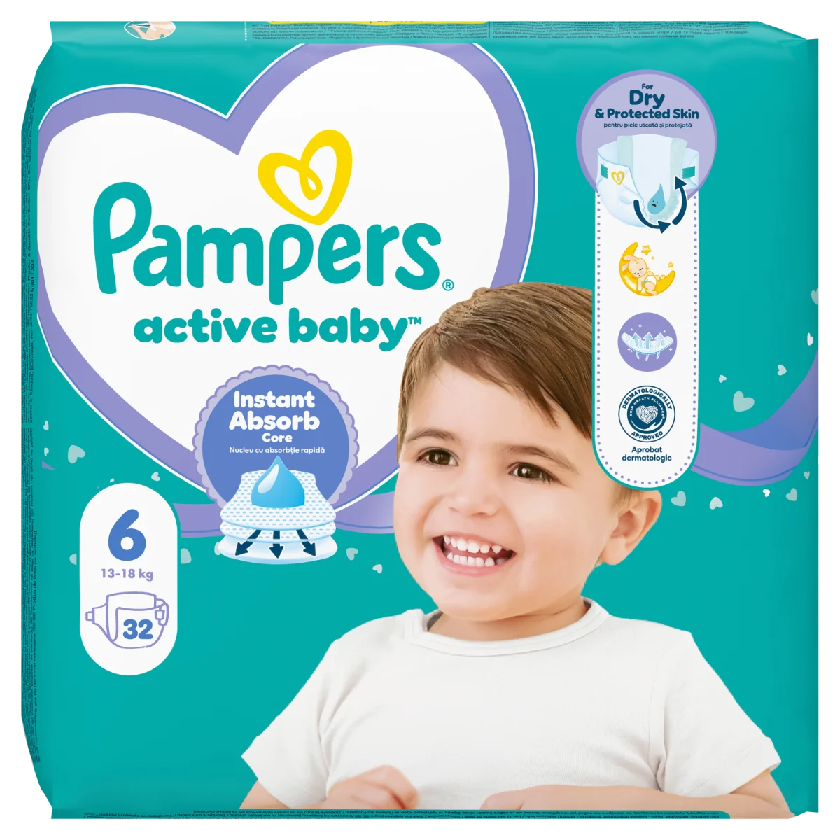 Scutece Active Baby Marimea 6 pentru 13-18kg, 32 bucati, Pampers