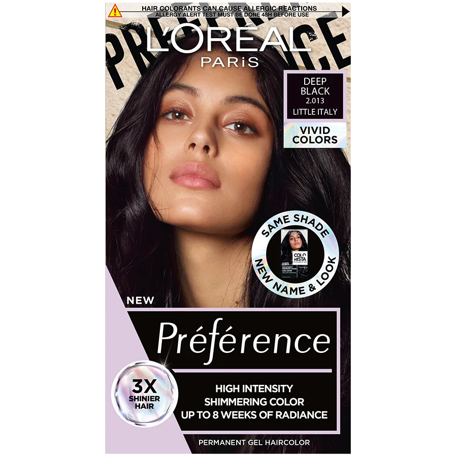 Vopsea de par permanenta cu amoniac Preference Vivid Colours 2.013 Deep Black, 204ml, L'Oreal Paris