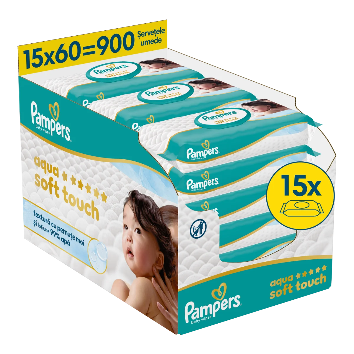 Servetele umede 99% apa cu lotiune usoara, 900 bucati, Pampers