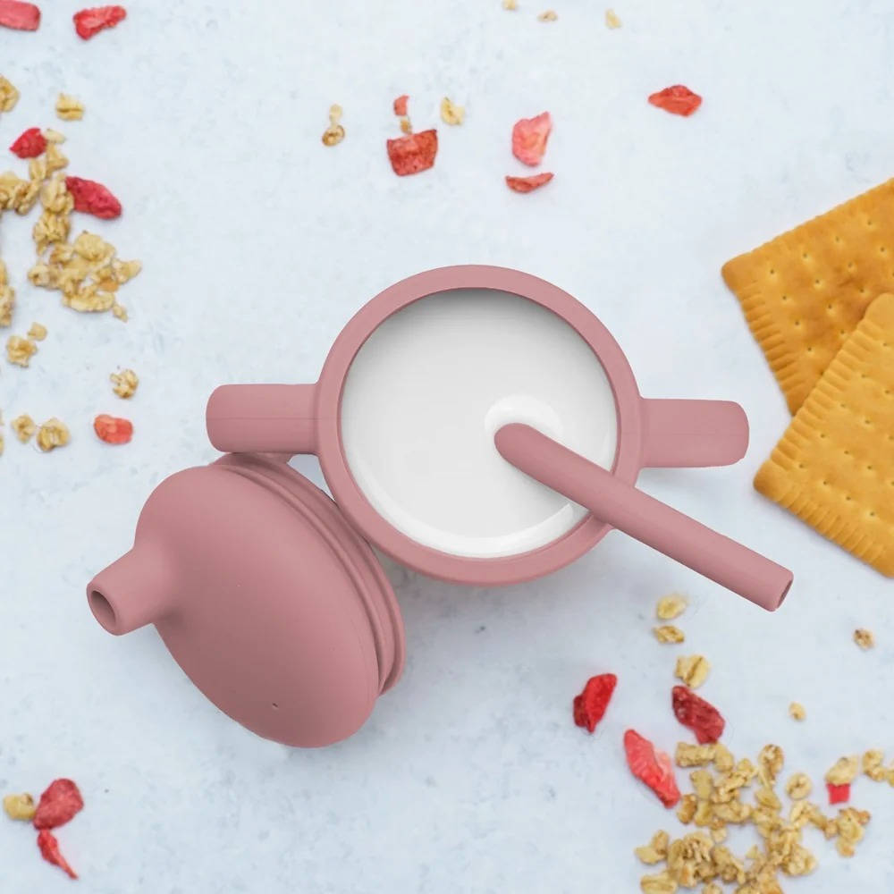 Cana din silicon cu pai Old Rose 6 luni+, 1 bucata, Appekids