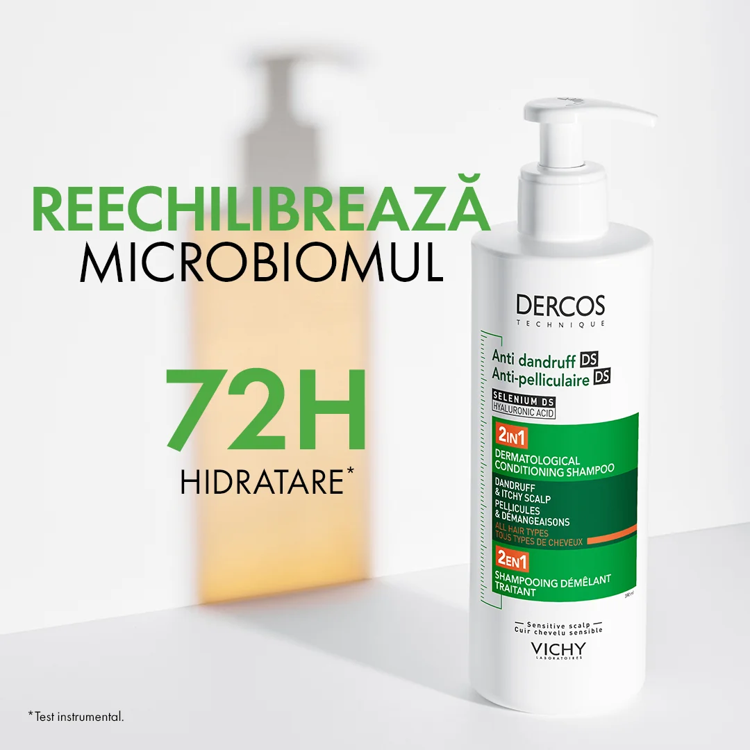 Sampon si balsam 2 in 1 anti-matreata pentru toate tipurile de par Dercos, 390ml, Vichy