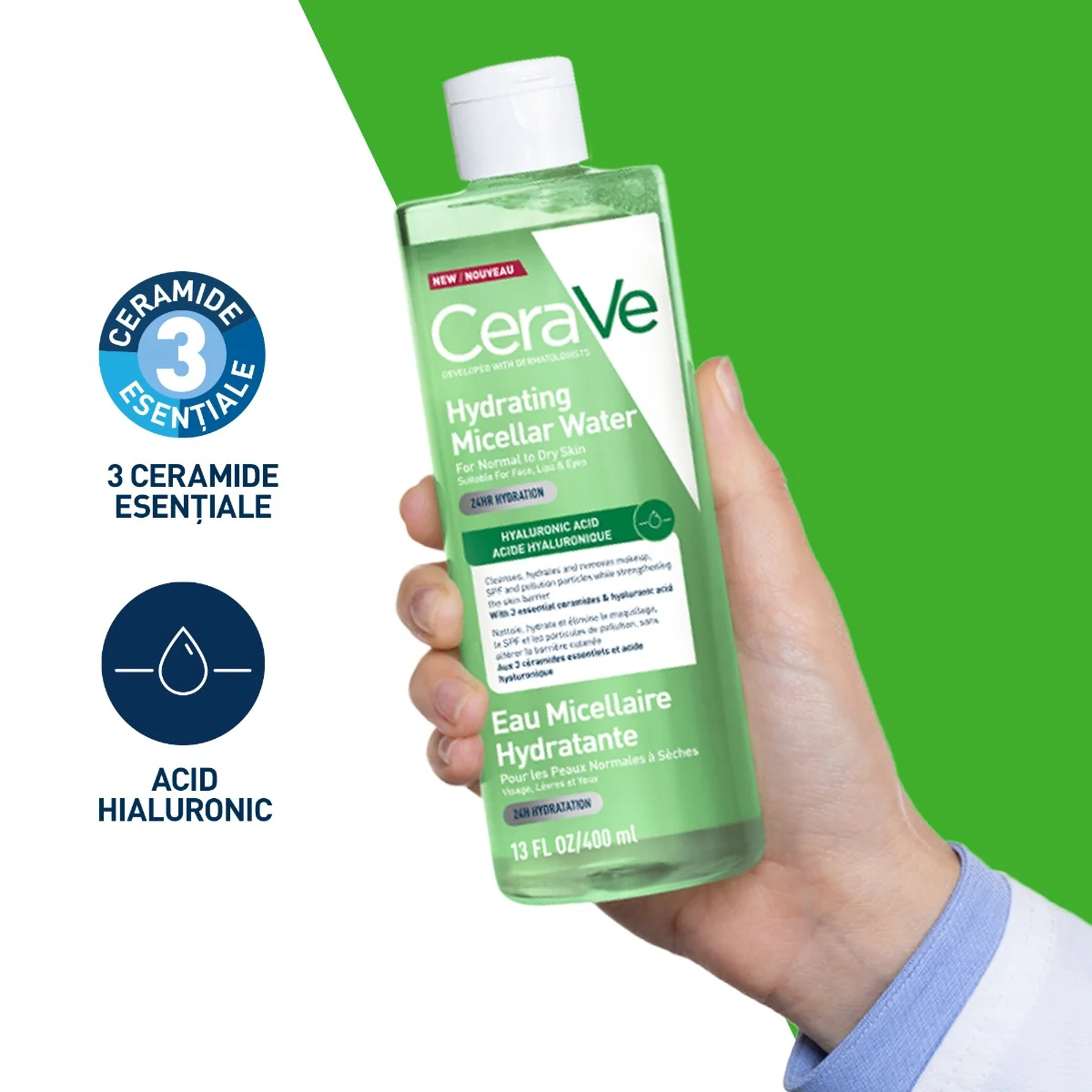 Apa micelara hidratanta pentru ten normal si uscat, 400ml, CeraVe
