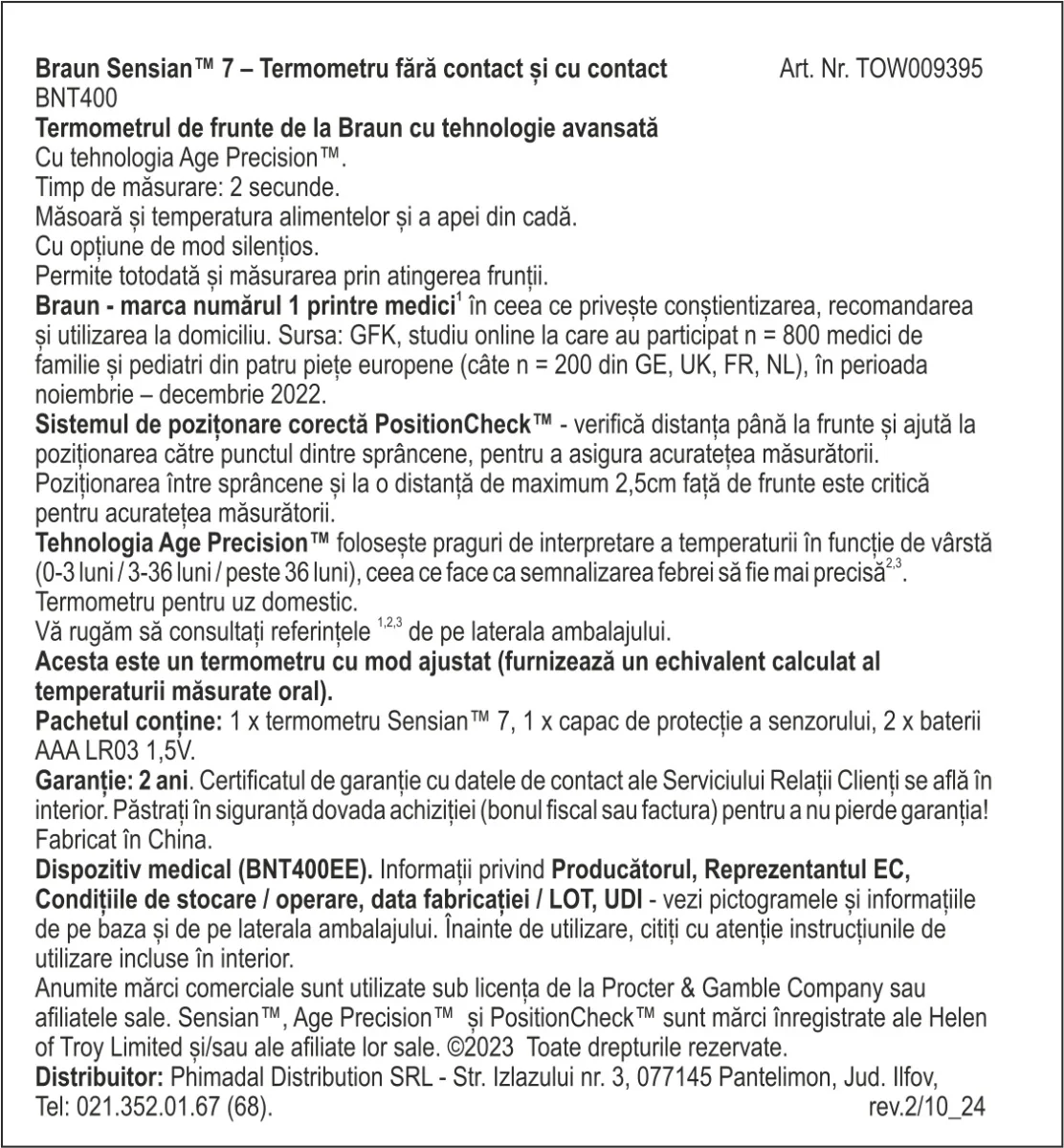 Termometru No touch + touch cu Age Precision BNT400, Braun