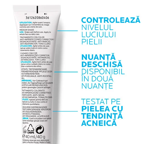 Crema corectoare uniformizatoare pentru tenul gras cu tendinta acneica Effaclar Duo+ Unifiant Medium, 40ml, La Roche-Posay