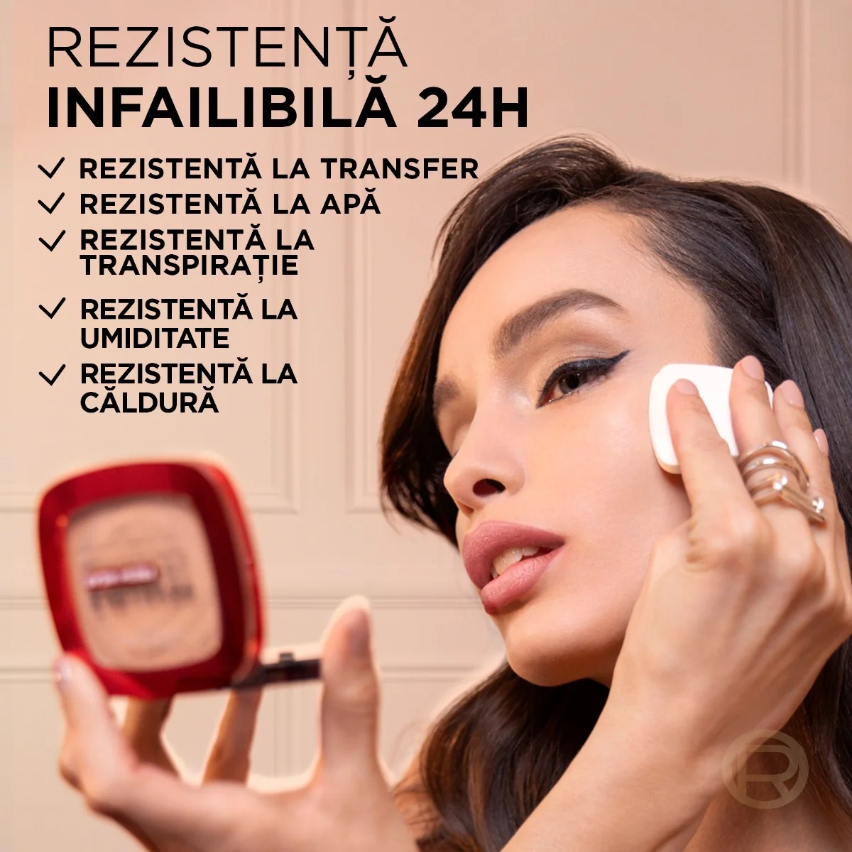 Pudra compacta Infaillible 24h Fresh Wear Golden Beige 220 Sand, 9g, L'Oreal Paris