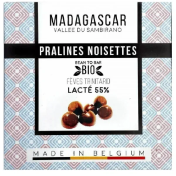 Praline belgiene artizanale cu alune de padure Madagascar, 75g, Millesime Chocolat