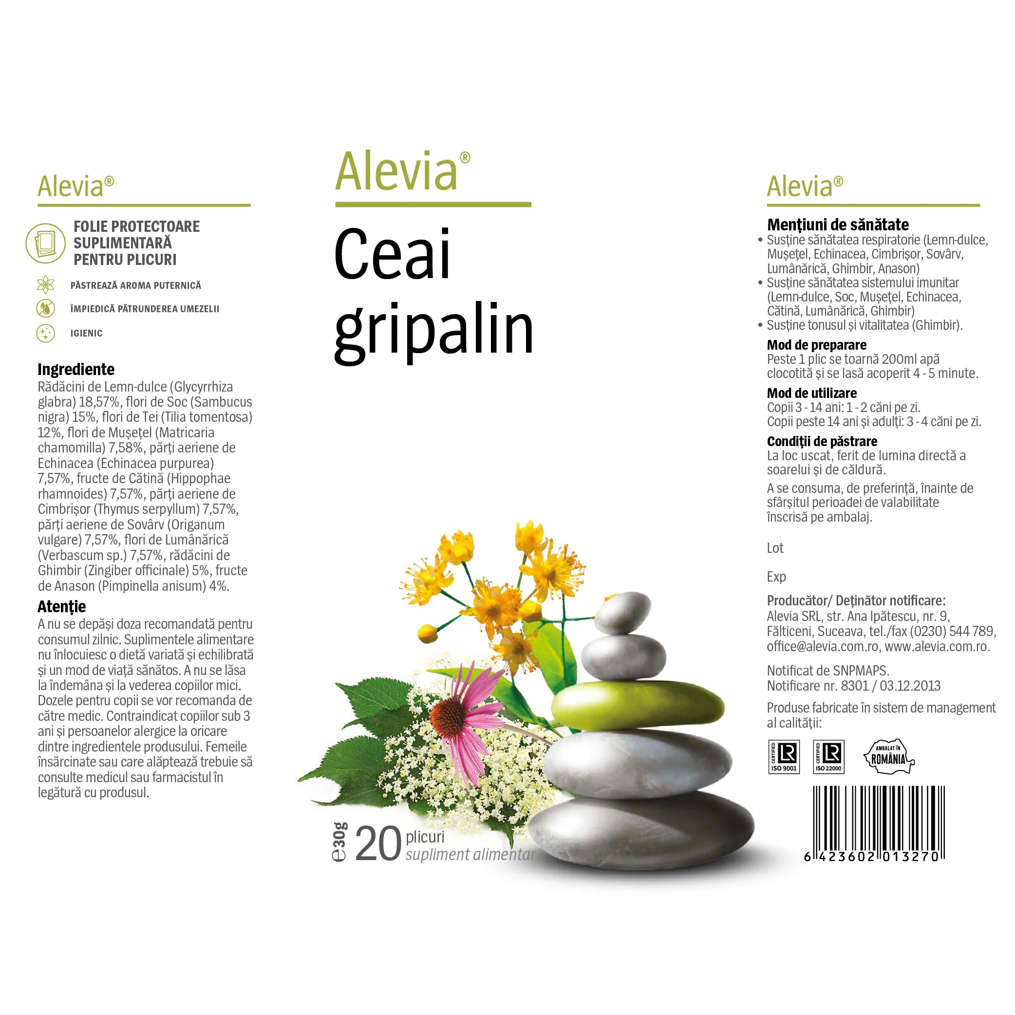 Gripalin natural solubil, 10 plicuri, Alevia