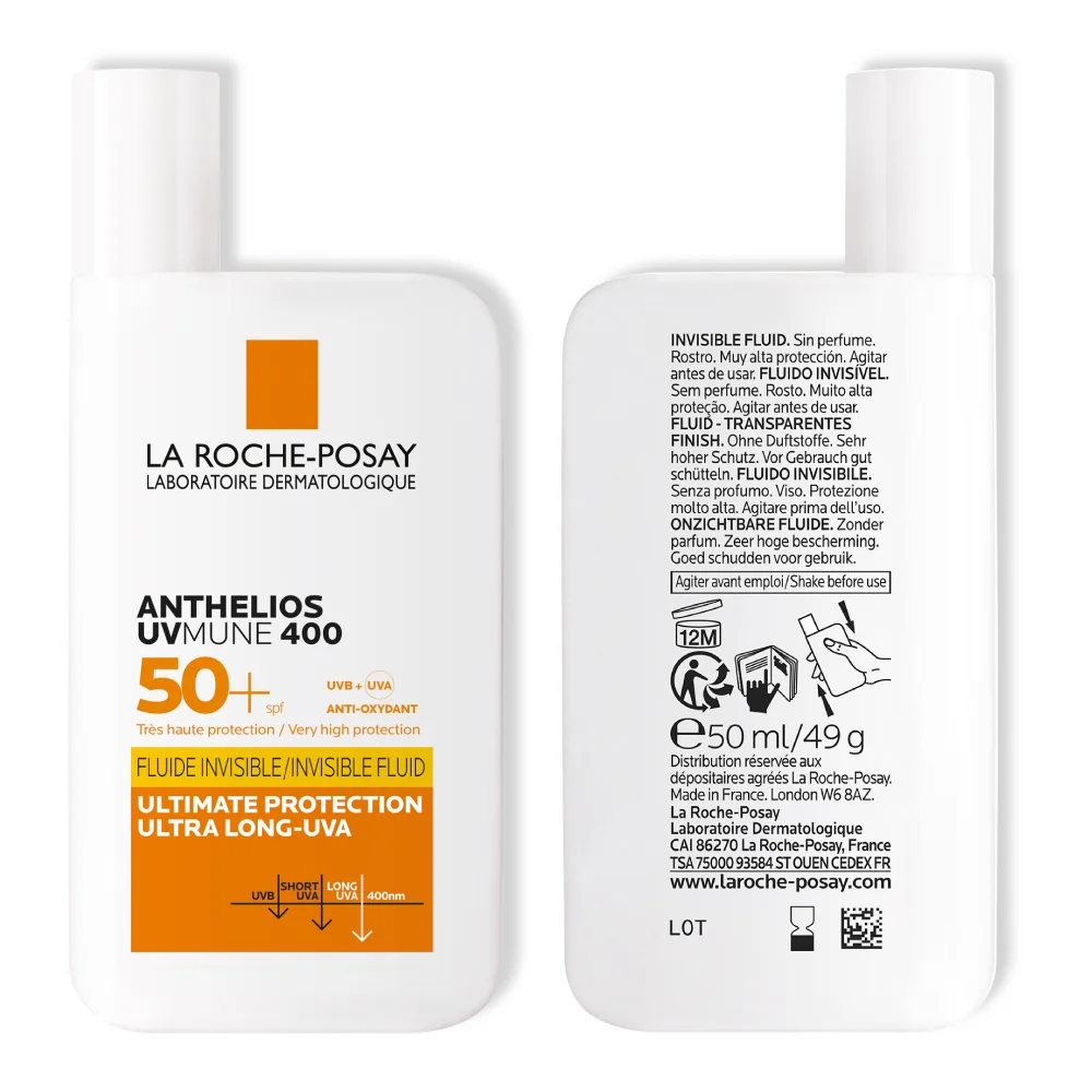 Fluid invizibil cu protectie solara SPF 50+ textura ultra-fluida pentru ten sensibil fara parfum Anthelios UV-Mune 400, 50ml, La Roche-Posay