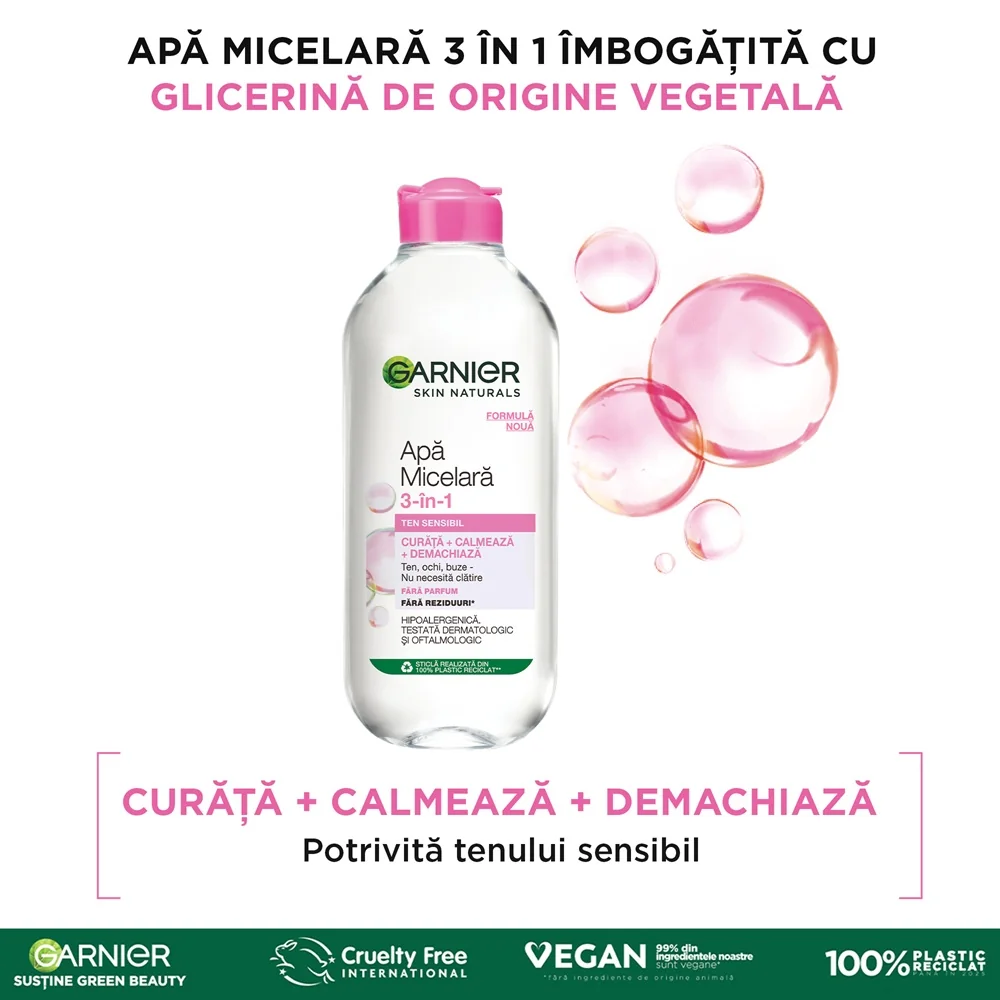 Pachet Apa micelara pentru ten sensibil Skin Naturals 400ml, Garnier + Mascara Lash Sensational Firework 10ml, Maybelline